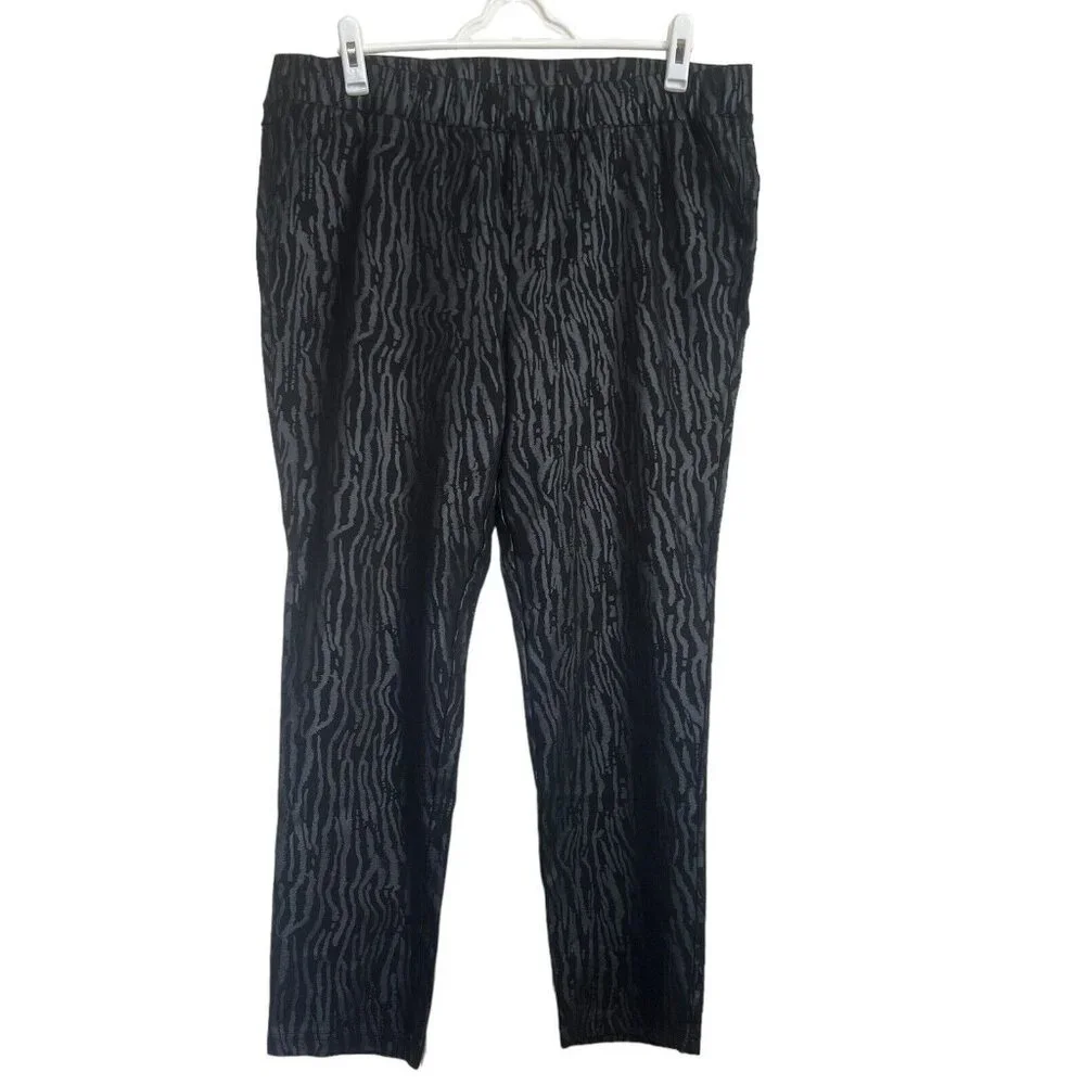 Soft Surroundings Super‎ Stretch Pull-On Ankle Pants Black XL Zebra Mob Wife